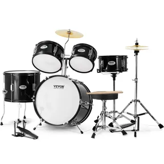 Vevor Schlagzeugset für Kinder, 5-teilig, Anfänger-Schlagzeugset mit Bass-Toms, Snare, Standtrommel, verstellbarem Thron-Becken, Hi-Hat-Pedal und Zwei Paar Drumsticks, für Kinder, schwarz