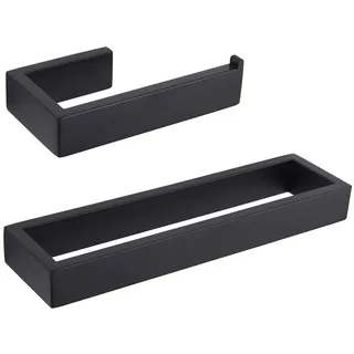 GERZWY Badzubehör 2er Set SUS 304 Edelstahl Toilettenpapierhalter Handtuchring Wandhalter matt schwarz