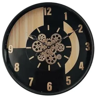 PRENDELUZ Wanduhr, 59 x 59 x 8 cm, Schwarz, Buche und Gold, mit Zahnrädern und Bewegung, ideal für Dekoration und Organisation der Zeit.