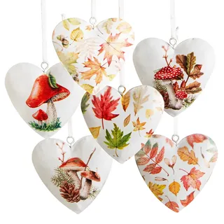 Herz-Anhänger, 6 Stück: Metallherzen Herbst, Herbstdeko, Hängedeko Metall, Herzen zum Aufhängen Innen, Dekoration Tisch, Zweige & Fenster, Geschenkanhänger Deko, Dekoherzen Hängend Klein, 6,5 cm