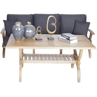 aea Outdoor Sofa 3 Sitzer Holz Beige Esstisch Möbel Loungemöbel Gartenlounge 2tlg - Grau