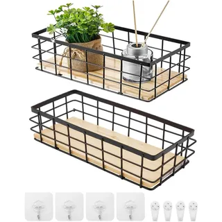 Liseng 2 Stück Metallkörbe, Schwarz Badkorb Organizer, Drahtkörbe Wandhänge, Stapelbar für Küche, Obst Snacks,Badezimmer, Büro