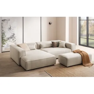 LeGer Home by Lena Gercke Ecksofa »PIARA XXL, L-Form, Schlaffunktion, Cord, Leinenoptik o. Strukturstoff« Hocker stellbar zum Schlafsofa (Krokodilverbinder), tiefe Sitzfläche,