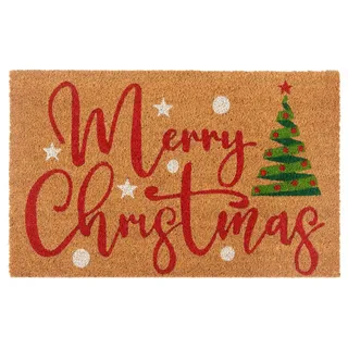 HANSE HOME Fußmatte HANSE HOME "Kokos Merry Christmas Tree, Türmatte", braun (kokos), B:40cm H:15mm L:70cm, Kokos, Teppiche, Fußmatte, Schmutzfangmatte, Rutschfest, Outdoor, Weihnachten, Kokosmatte, Flur