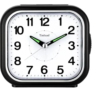 Tinload Seniorenwecker extra deutlich Analog Quarz ohne Ticken große Zahlen extra lautes Glockensignal, Lauter Wecker für Schwerschläfer (Schwarz)