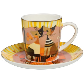 Goebel Momento D ́ORO Espressotasse mit Untertasse aus Porzellan mit Katzenmotiv Rosina Wachtmeister, Maße: 12cm x 12cm x 7cm, 66-860-20-1