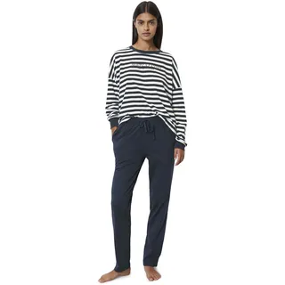 Marc O'Polo Damen, Mix&Match Long Pyjama Set, Navy/White, XS EU
