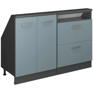 Vicco Küchenschrank FÜR Dachschrägen R-Line Blau-Grau 120 cm 2er Set , Blaugrau, Anthrazit , Holzwerkstoff , Rechteckig , 120x83.8x46 cm , Küchen, Küchenmöbel, Küchenschränke, Küchenunterschränke