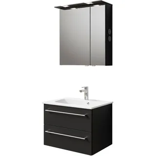 Saphir Badmöbel-Set "Serie 6025 2-teilig Mineralmarmor-Waschtisch mit LED-Spiegelschrank" 2 Stk. tlg., schwarz matt select