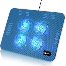 KLIM Serenity + Laptop-Kühler + 11 bis 15,6 Zoll + Perfekt für kleine und mittlere Laptops + Stabiles und Robustes Metallgitter + Geräuschloses Laptop-Kühlpad (Blau)
