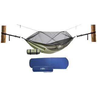 AMAZONAS Thermo Set | Set aus Ultra Light Hängematte Moskito Traveller Thremo, Isomatte und T-Strap | bis 200 kg | Grün
