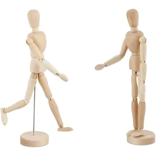 Relaxdays Gliederpuppe 2er Set, 30 cm große Zeichenpuppe, bewegliche Modellfigur, zum Zeichnen, Zeichenfigur, Natur