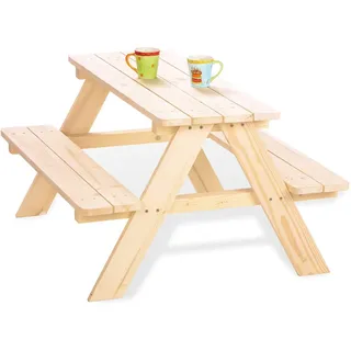 PINOLINO Nicki 4er Kindersitzgruppe - Kindertisch - Picknicktisch aus Massivholz, Kinder Spielbar - Langlebige Sitzbank für draußen, Kindergartenmöbel ab 2 Jahren, Outdoor-Tisch 90 x 79 x 50 cm