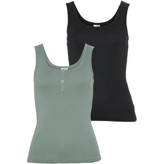 Tanktop KANGAROOS, Damen, Gr. 44/46, grün (grün, schwarz), Rippware, Obermaterial: 100% Baumwolle, unifarben, Basic, sehr figurbetont hüftlang, Rundhals, Tops Tanktop, einmal mit und einmal ohne Knopfleiste, Topseller