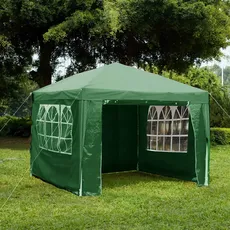 Home Discount Pavillon mit Seitenteilen, 3 x 3 m, mit Reißverschluss, Partyzelt für den Außenbereich, wasserfest, mit Windleiste, Grün