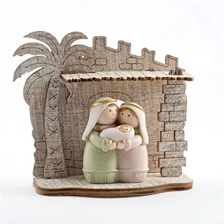 DRW Weihnachtskrippe mit Tor aus Harz und Holz, 11 cm