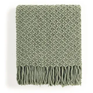 CREVENT Farmhouse Boho Strickdecke 127 x 152 cm Salbeigrün