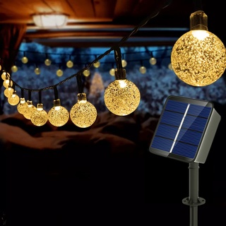 AUTING Solar LED lichterkette balkon außen,Solar Kristall Kugeln Warmweiß 60 LEDs 11M 8 Modi Außer Innen Lichter Beleuchtung für Garten,Bäume,Terrasse,Weihnachten,Partys