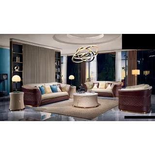 Ledersofa Sofagarnitur 3+2 Sitzer Set Garnitur Polstersofa Couch Designersofa - Beige