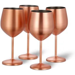 Oak & Steel - 4 Edelstahl Weingläser (540ml) - Matt Roségold/Kupfer - Robust & Unzerbrechlich - Geschenkset für Geburtstage, Hochzeiten & Weihnachten