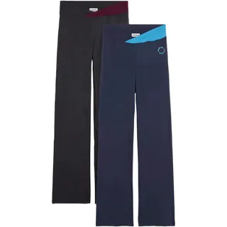 Sporthose BONPRIX "Baumwoll-Sporthose, Bootcut (2er Pack)", Damen, Gr. 40/42 (M), N-Gr, schwarz (schwarz meliert, dunkelblau), Obermaterial: 57% Baumwolle, 38% Polyester, 5% Elasthan, regular fit, Hosen Sporthose, aus Stretch-Material, Regular Fit, Bootcut-Design, sportlicher Stil