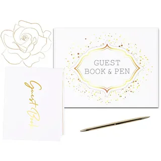 Elegantes Hochzeits-Gästebuch-Set mit Stift und Gäste-Anmeldekarte 100 Seiten für Verlobungen/Partys/Baby-Showers/Jubiläen/Geburtstage/Brautschau/Graduierungen/Beerdigungen/Hotel-Events
