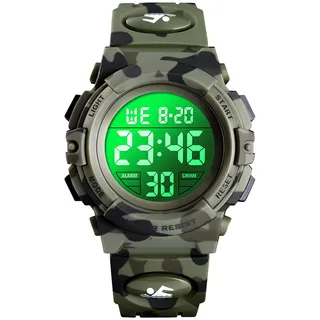 UEOTO Digitaluhr für Jungen, wasserdichte Sport Uhr Kinder Uhren mit Wecker/Stoppuhr/12-24H, Elektronische Kinderuhren LED Armbanduhr für Junior Teenager (Green)
