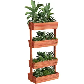 WISFOR Vertikalbeet mit 4 Kästen, Blumenkasten Pflanzkasten Hochbeet Pflanzkübel Blumenkübel, Beet für Terrasse Balkon & Garten - Braun