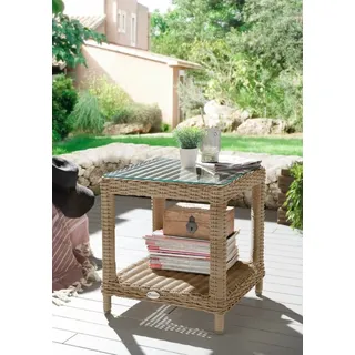 Destiny Beistelltisch Merano mit Glasplatte, Polyrattan, Pearl Shell