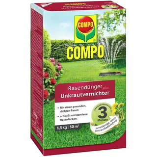 Compo FLORANID Rasendünger Plus Unkrautvernichter, 3 Monate Langzeitwirkung, Feingranulat, 1,5 kg, 50 m2