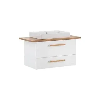 MÖBELPARTNER Waschbecken mit Unterschrank Duo 702037 kreideweiß, eiche landhaus 102,2 x 50,0 x 61,5 cm
