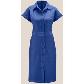 Etuikleid MADELEINE "Kleid Etuikleid mit dekorativer Knopfleiste", Damen, Gr. 48, N-Gr, blau (royalblau), Obermaterial: 68% Baumwolle CO. 32% Seide silk., Modern, figurbetont, Kleider Etuikleid