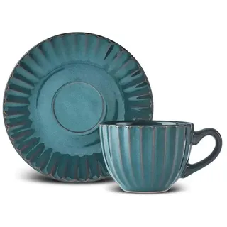 KARACA Austen 4-teiliges Teetassen- und Untertassen-Set für 2 Personen, Grün