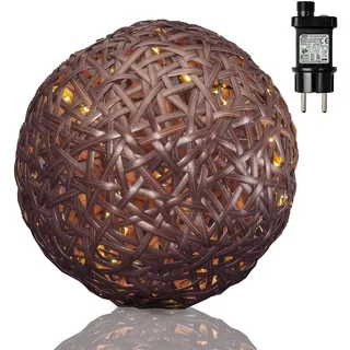 Hellum 576887 LED-Rattan-Ball mit 6h-Timer Innen u. Aussen-Dekoration Plastik braun 34 x 34 x 34 cm, A55, 3 W