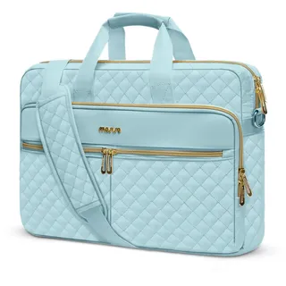 MOSISO Laptoptasche 16 Zoll, Laptop Schultertasche Damen, 15-15,6 Zoll Aktentasche Handtasche Quadratisch Gesteppt Laptop Umhängetasche Büro Reisen Business mit 3 Taschen&Riemen, Eisblau