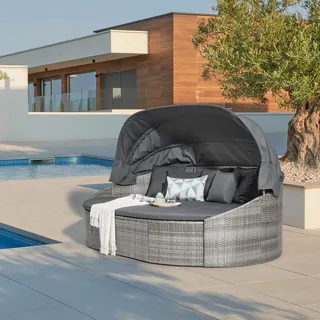 Ambia Garden Sonneninsel , Grau , Metall, Kunststoff , Füllung: Komfortschaum , 230x145x140 cm , wetterfest, verstellbares Dach , Gartenmöbel, Loungemöbel, Sonneninseln