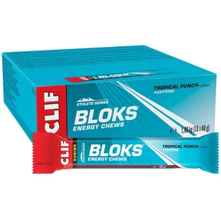 CLIF BLOKS Energy Chews | planzen basierte Energie Würfel | Schneller Energie Snack für Dein Ausdauertraining | Tropical Punch + Koffein | 18 x 60g