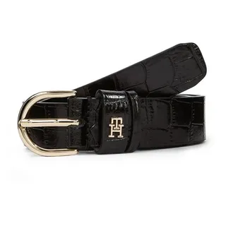 Tommy Hilfiger Ledergürtel ESSENTIAL EFFORTLESS 2,5cm breit 2,5 cm, geprägt, mit TH Monogramm, glänzend schwarz 85