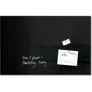 SIGEL GL140 Premium Glas-Whiteboard 100x65 cm schwarz hochglänzend, SGS geprüft, einfache Montage, incl. 3 starke Magnete, Glas-Magnettafel für Büro & Schule, Artverum