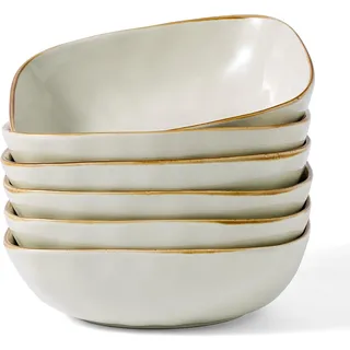 Richmount Ocean Quadratisch Pastateller Tief 6er Set, Bowl Teller Keramik für Pasta, Nudeln, Suppe, Salat - Weiß​