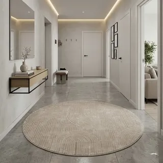 Teppich SEHRAZAT "Moda 1100, auch als Läufer", beige, H:11mm Ø:200cm, Polyester, Polypropylen, Teppiche, Teppich, Kurzflor, grafisches Hoch Tief Muster, Wohnzimmer