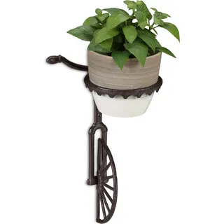 3 x Wand Blumenhalter Einrad, Gusseisen, Deko Wandblumentopfhalter für draußen, wetterfest, Ø 13 cm, dunkelbraun - Dunkelbraun