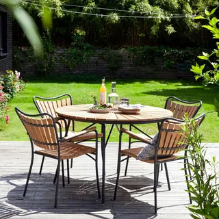 Gardenson Gartentischgruppe , Anthrazit, Naturfarben , Holz , Teakholz , vollmassiv , rund , rund , Gartenmöbel, Gartengarnituren, Gartenmöbel-Sets