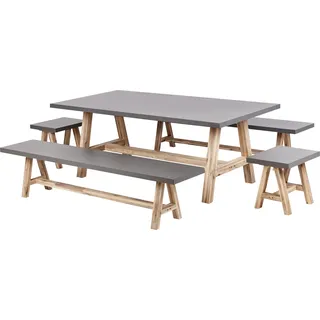 BELIANI Gartenmöbel Set 5-Teilig Grau Faserzement Rechteckiger Tisch 200 x 100 cm 2 Bänke und 2 Hocker mit hellen Holzbeinen Indoor & Outdoor Garten - Grau, Braun