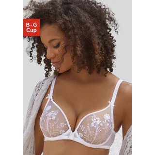 Bügel-BH LASCANA "Maria", Damen, Gr. 75, Cup B, weiß (uni weiß), Spitze, Obermaterial: 74% Polyamid, 23% Polyester, 3% Elasthan, BHs Bügel-BH, mit Blumen aus edler Stickereispitze, transparente Unterwäsche, Topseller