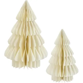 3.05 Tannenbaum Honeycomb zum hinstellen - 2er Set / 30 cm und 20 cm - Deko Tanne aus Papier - Farbe: CREME - Creme
