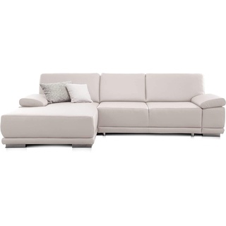 CAVADORE Schlafsofa Corianne / L-Form-Sofa mit verstellbaren Armlehnen, Bettfunktion und Longchair / 282 x 80 x 162 / Kunstleder, weiß