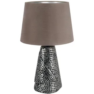 Tischlampe Keramik Stoff 39 cm in Silber Grau E27 Tisch Leuchte Schlafzimmer