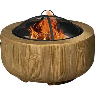 Feuerschale im Baumstumpf-Design, Funkengitter, Kohlerost, Schürhaken, Ø61,5 x 39 cm