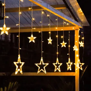 LED Lichterkette 12 Sterne, Lichtervorhang weihnachtslichter Sternenvorhang 138 LEDs 8 Modi Mit Timer Dimmbar Für Innen Außen, Weihnachten, Party, Hochzeit, Garten, Balkon, Deko (Warmweiß)